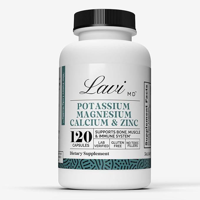 Lavi MD Potassium Magnesium Zinc Calcium Supplement ??Premium Support for Bone & Muscle Health ??Promotes Optimal Calcium Absorption ??Magnesium Potassium Zinc Aspartate ??120 Capsules