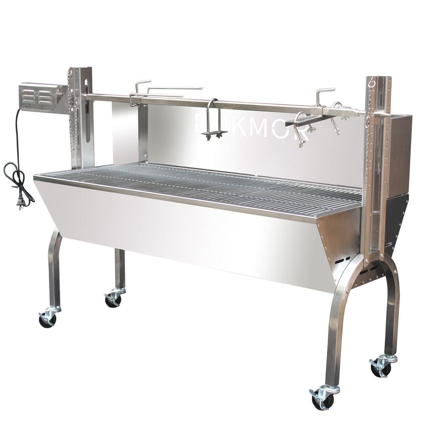 Rotisserie Grill Stainless Steel Charcoal Spit Roaster, 50" Pig Lamb Hooded Roaster Charcoal Spit with 30W Motor & Adjustable Height Lockable Casters for Outdoor Camping Party, Rated 150 LB