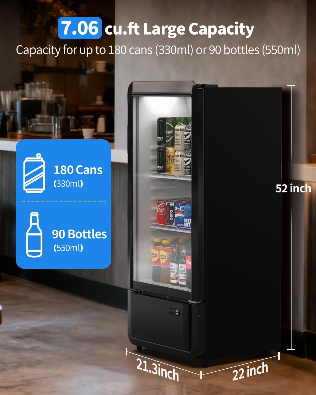 6.85 Cu. Ft Commercial Beverage Refrigerators with Glass Door & LED light, ETL DOE NSF Certified Drink Fridge, Upright Merchandiser Display Refrigerator for Store, Restaurant, Office, Bar