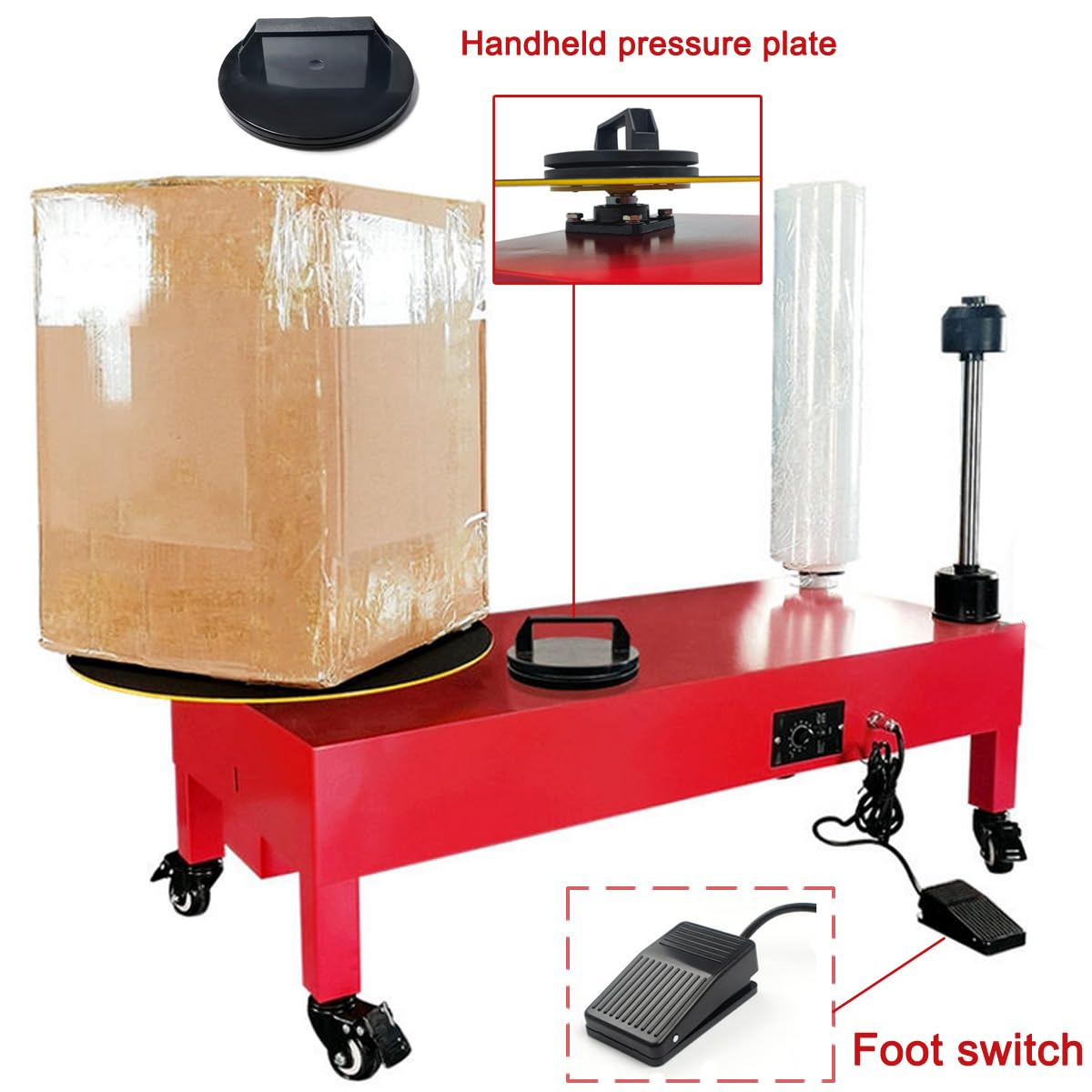 INTBUYING 110V Electric Stretch Film Wrapping Machine Adjustable Speed Wrap-Around Film Baler Double Shaft Dispenser Maximum Speed 30 RPM