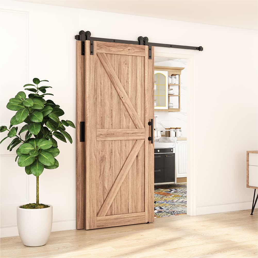 ZEKOO 9FT Single Track Bypass Sliding Barn Door Hardware Kit for Double Doors, Bypass Barn Door Hardware, Flat Track Roller, Low Ceiling (9FT)