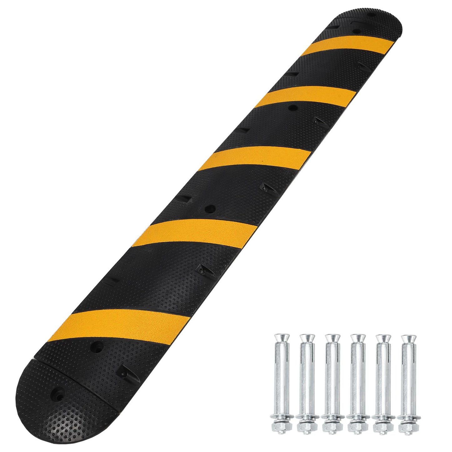 84'' Rubber Speed Bump, 1 Pack 2 Channel Modular Heavy Duty Speed Bumps Humps 25000 lbs Load Capacity, Cable Protector Ramp with 2 End Caps for Asphalt Concrete Gravel Driveway Road