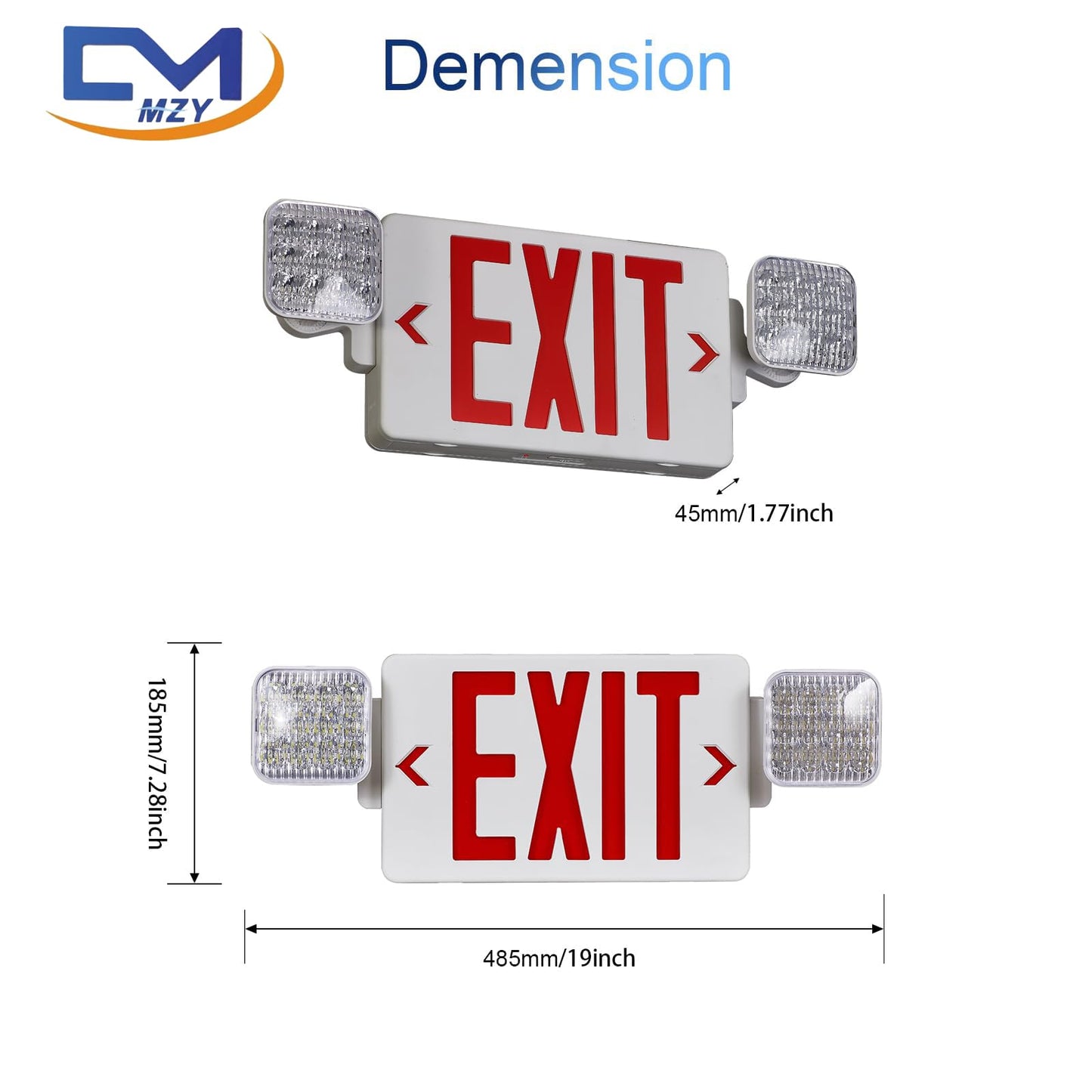 CM MZY Red Exit Sign with Emergency Light, Two Adjustable Square Head,Exit Sign with Battery Backup,Exit Signs Combo for Business,US Standards,UL Certified,120V/277V AC,2 Pack