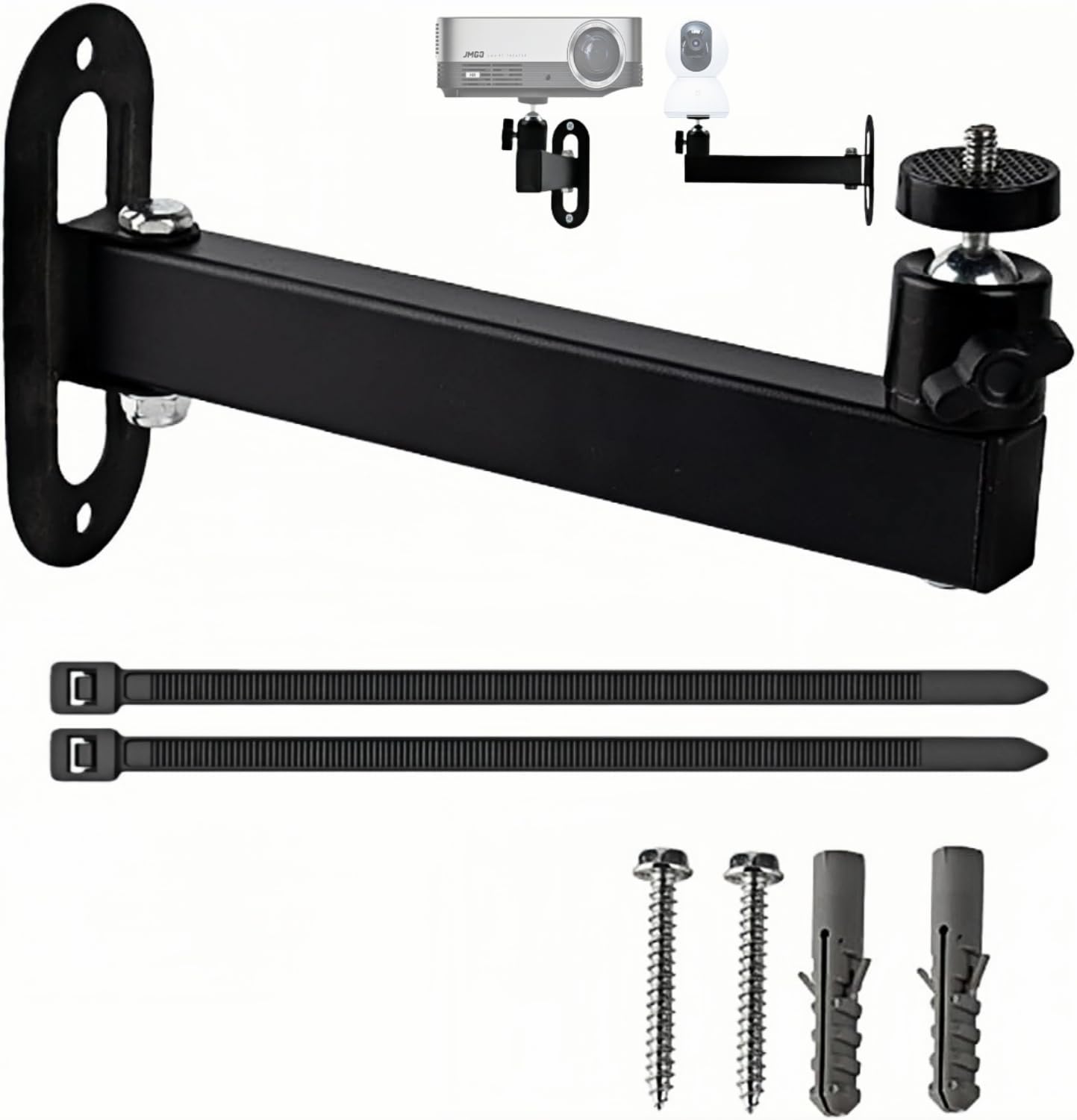 FINXRoll 1/4" 8.46in Foldable Universal Projector & CCTV Camera Wall/Ceiling Mount Bracket (Black) - Screw, Adjustable
