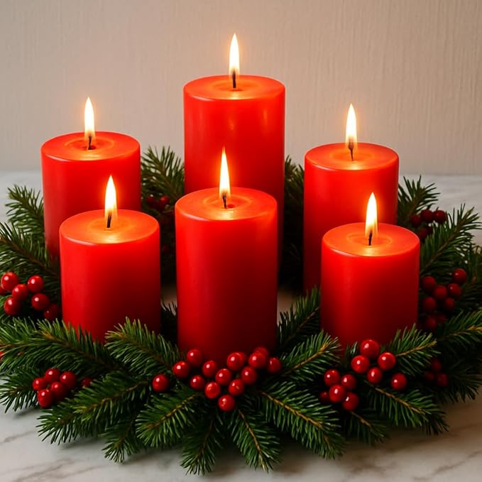 Red Pillar Candles - 6 Packs, 2.8x4 Inch, Unscented Pillar Candles Bulk, 56 Hours Long Burning Candles, Dripless & Smokeless Large Red Candles for Holiday Decor, Fireplace, Christmas,Advent