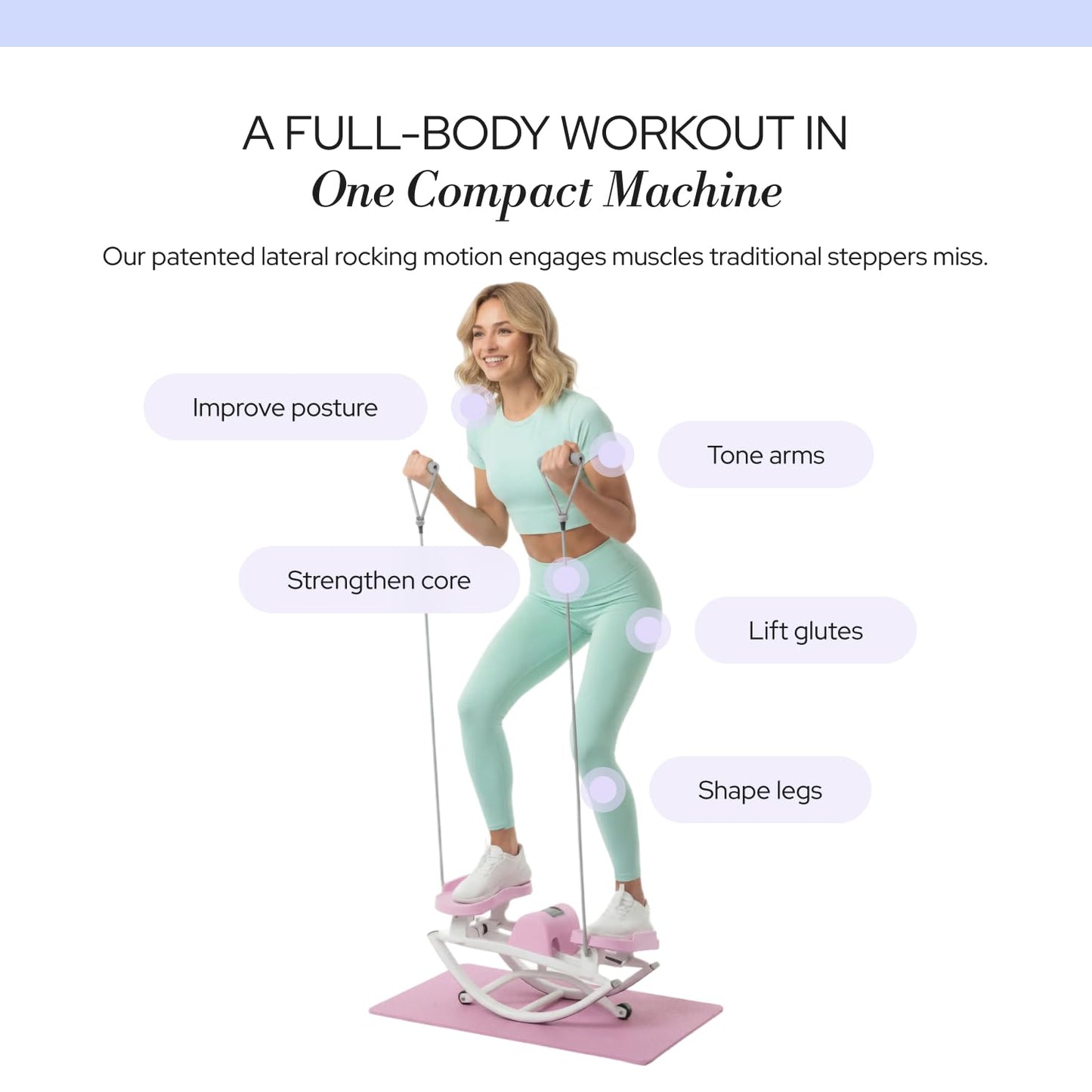 LhanelFit The Rock Stepper - Side to Side Rocking Stepper Machine for Home Workouts - Low Impact Indoor Cardio Leg Glute and Core Training - Quiet Compact Step Rocker Exercise Equipment (Pink)