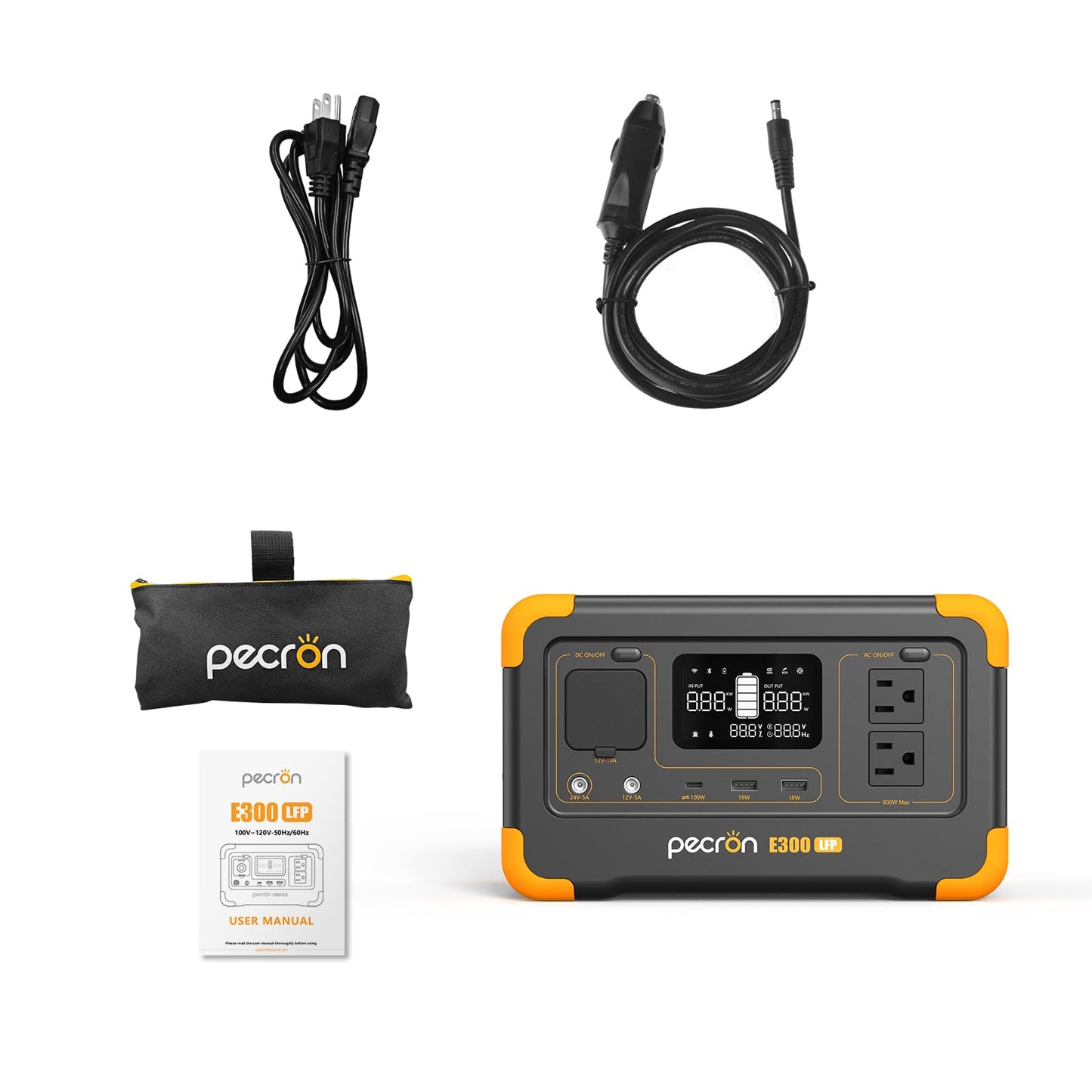 PECRON Portable Power Station E300LFP, 288Wh Solar Generator, 2 Up to 600W AC Outlets Generator, LiFePO4 Battery Fast Charging, Power Station for Home Use, RV, Camping(Solar Panel Optional)