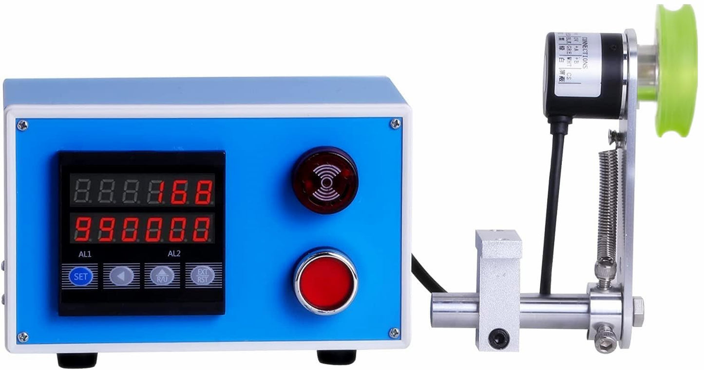YMJOINMX Digital Wire Length Meter Counter with U-Groove Wheel, Multi-Unit Cable Length Measuring Tool for Fishing Line & Textile Thread, AC100-240V Industrial Length Gauge with Alarm & LED Display