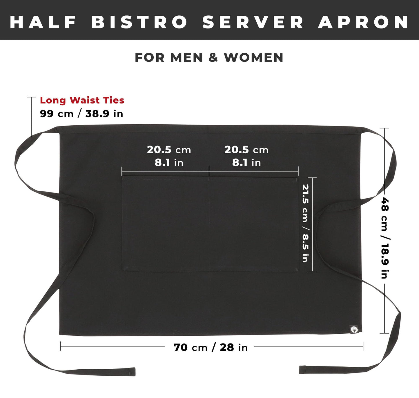 Chef Works Unisex Half Bistro Server Apron, Black, One Size