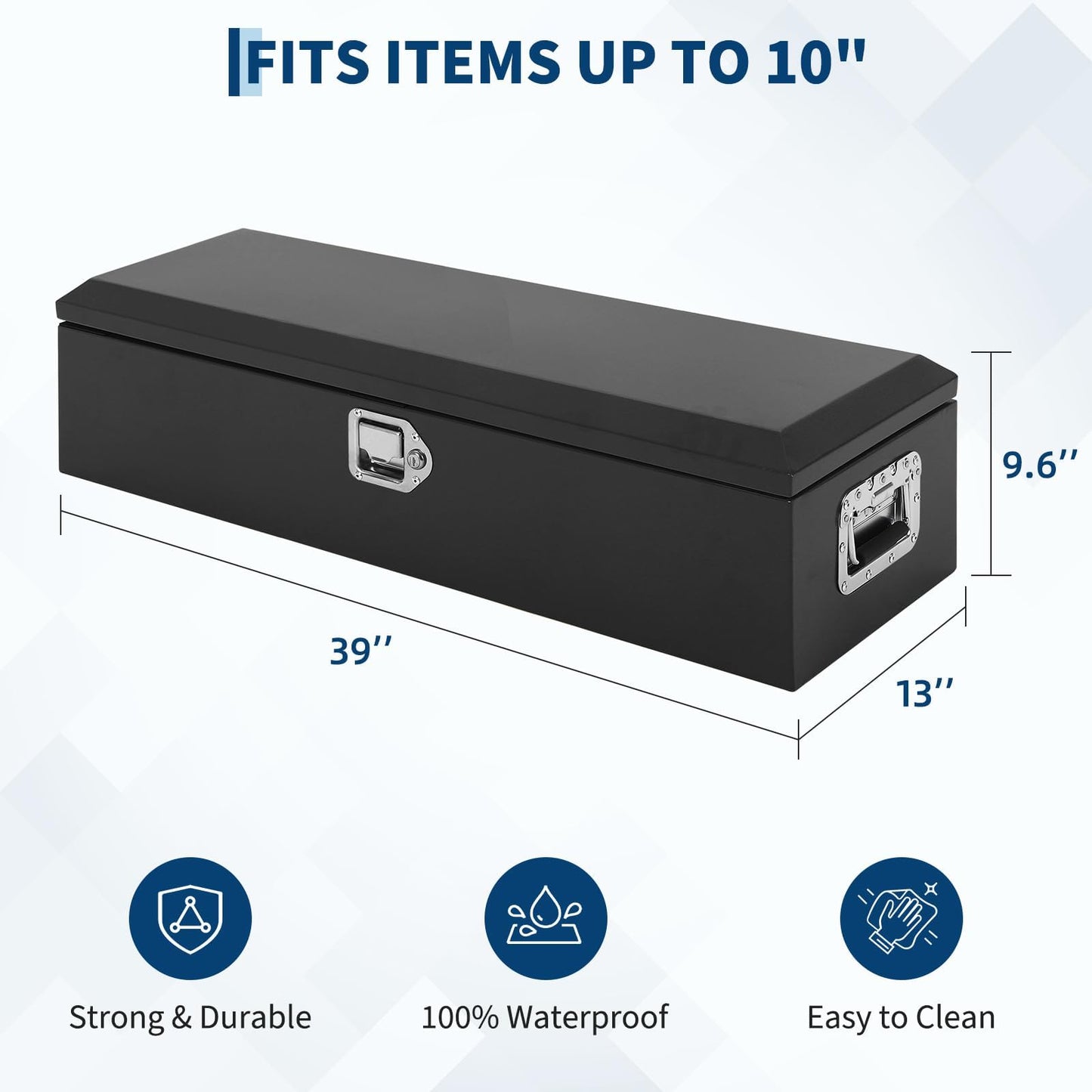 Heavy Duty Steel Metal Tool Box for Truck Bed, 39" Lockable Pickup Truck Tool Box with Gas Struts, Weatherproof Crossbed Storage Chest, Diamond Plate Truck Bed Tool Box for Trailer, RV, Work Truck