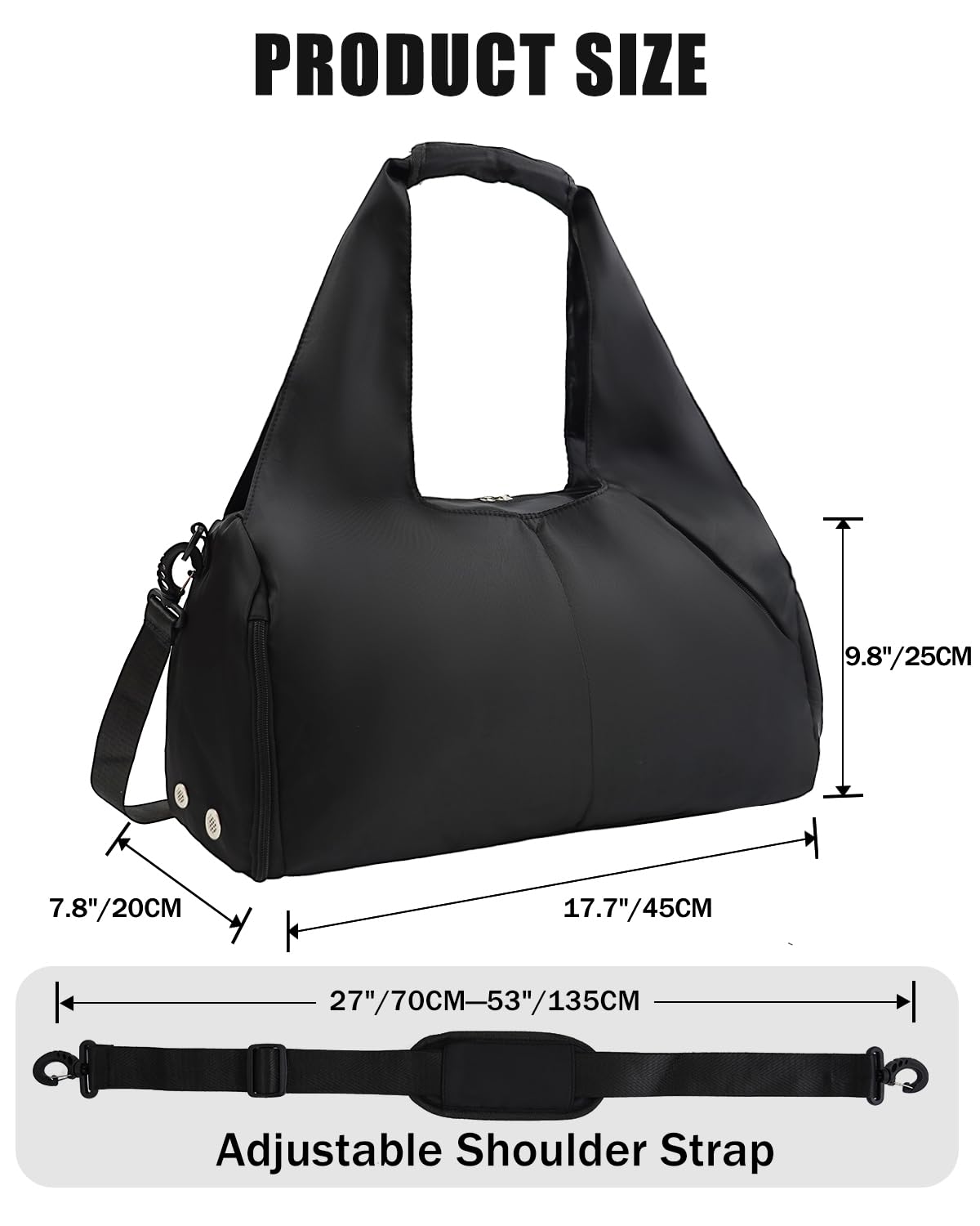 RHDZO Gym Bag for Women with Shoe Compartment Yoga Mat Bag with Wet Pocket and Water Bottle Holder Weekender Bag with Shoulder Strap, Black (Standard Bottle Fit)
