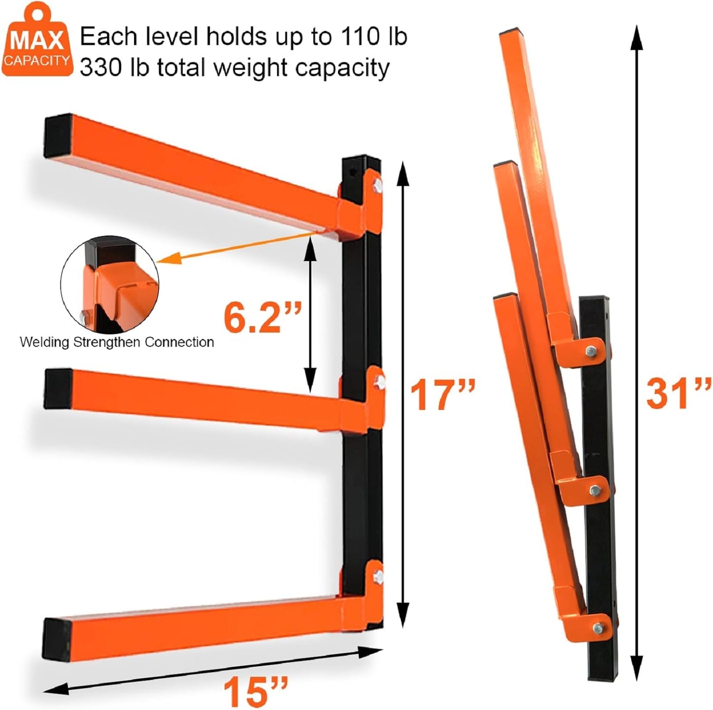 Thanaddo 3-Level Heavy Duty Metal Lumber Storage Rack - Wood Tool Organizer for Indoor & Outdoor Use (4 Pack)