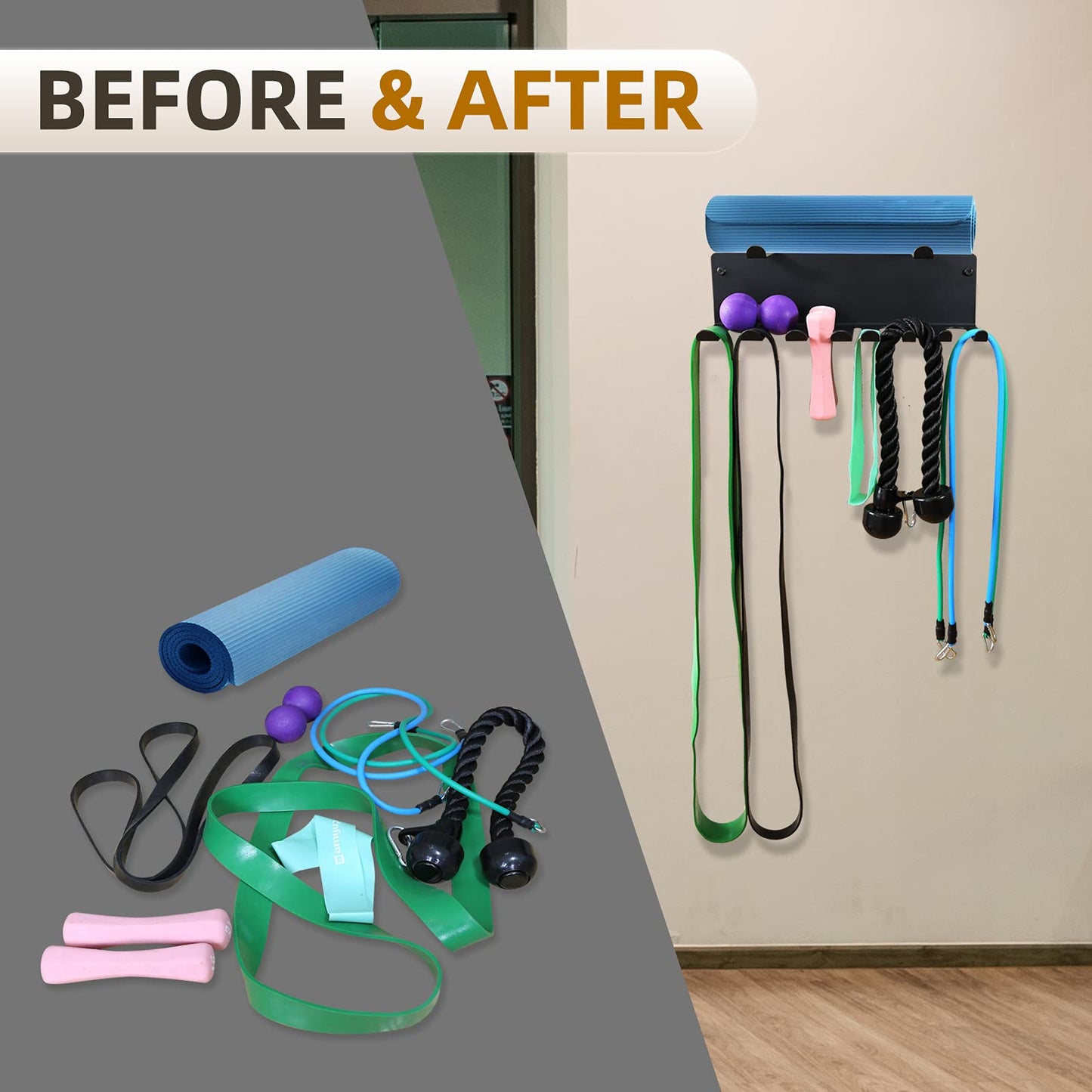2 Tier Multi-Purpose Heavy Duty Storage Rack for Resistance Bands, Straps, Jump Ropes, Foam Rollers, Chains, Weight Belts, Tools