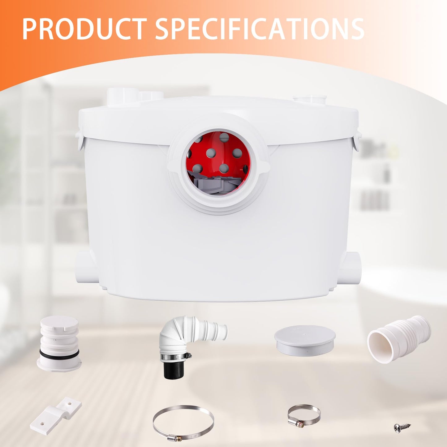 Simple Project 600W Macerator Pump, Efficient Basement Toilet Pump System Max Pumping To V30 & H295 Feet, 4-Inlet Sewerage Disposal - Ideal For Macerating Toilet, Laundry, Bathtub