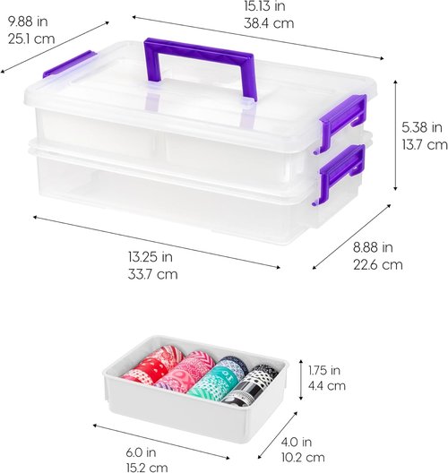 IRIS USA Craft Storage Container - 9 Qt. Clear Organizer Bin with Lids | Stackable & Portable for Art Supplies