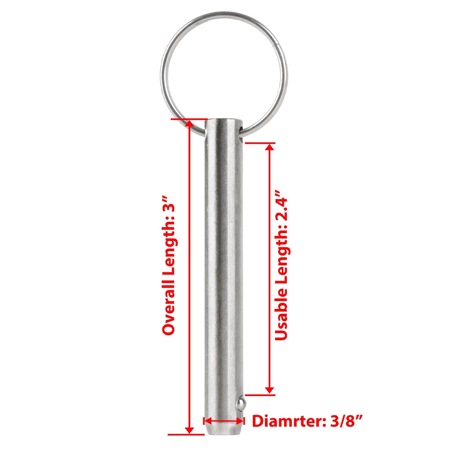 HZJPIN 2 Pcs Long Quick Release Pin, Diameter 3/8"(9.5mm), Usable Length 2.4"(61mm), Overall Length 3"(76mm), Full 316 Stainless Steel, Bimini Top Pin, Marine Hardware