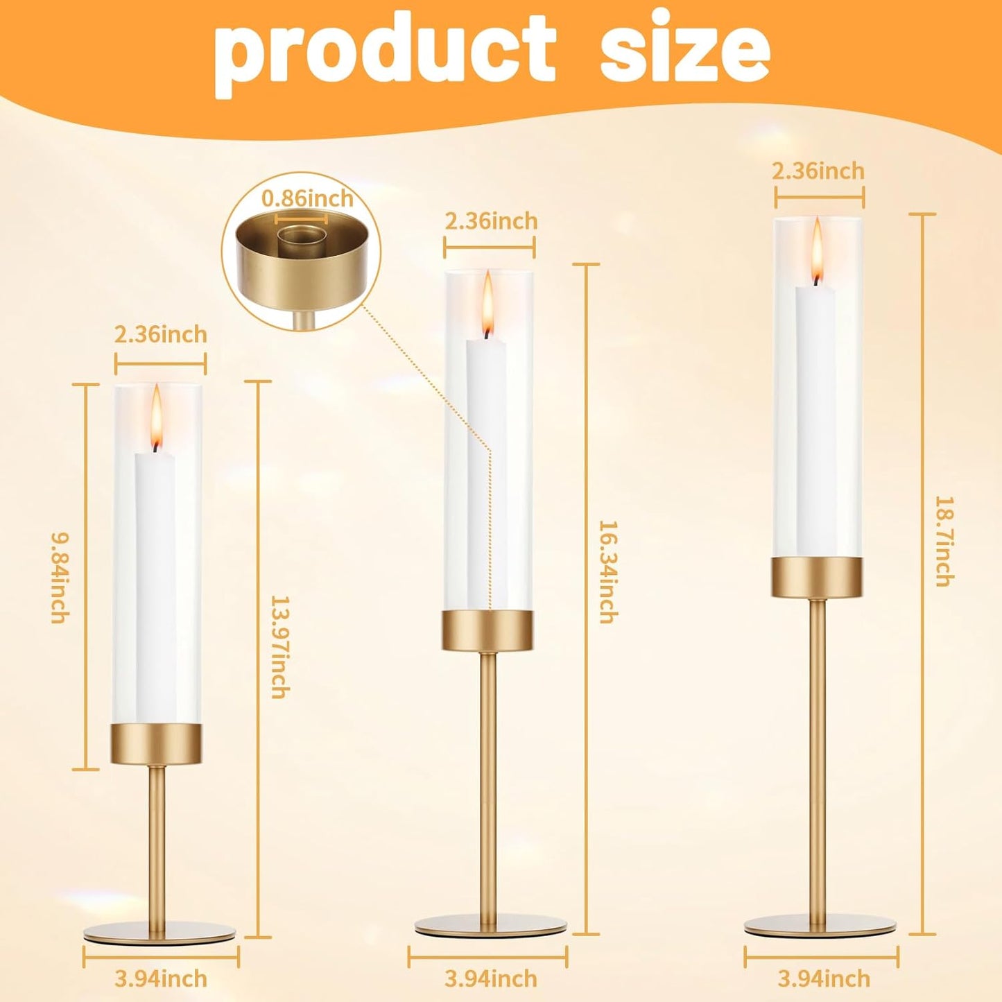 POKINE Tall Candle Holders - Set of 3 Hurricane Glass Taper Holders for Weddings & Parties