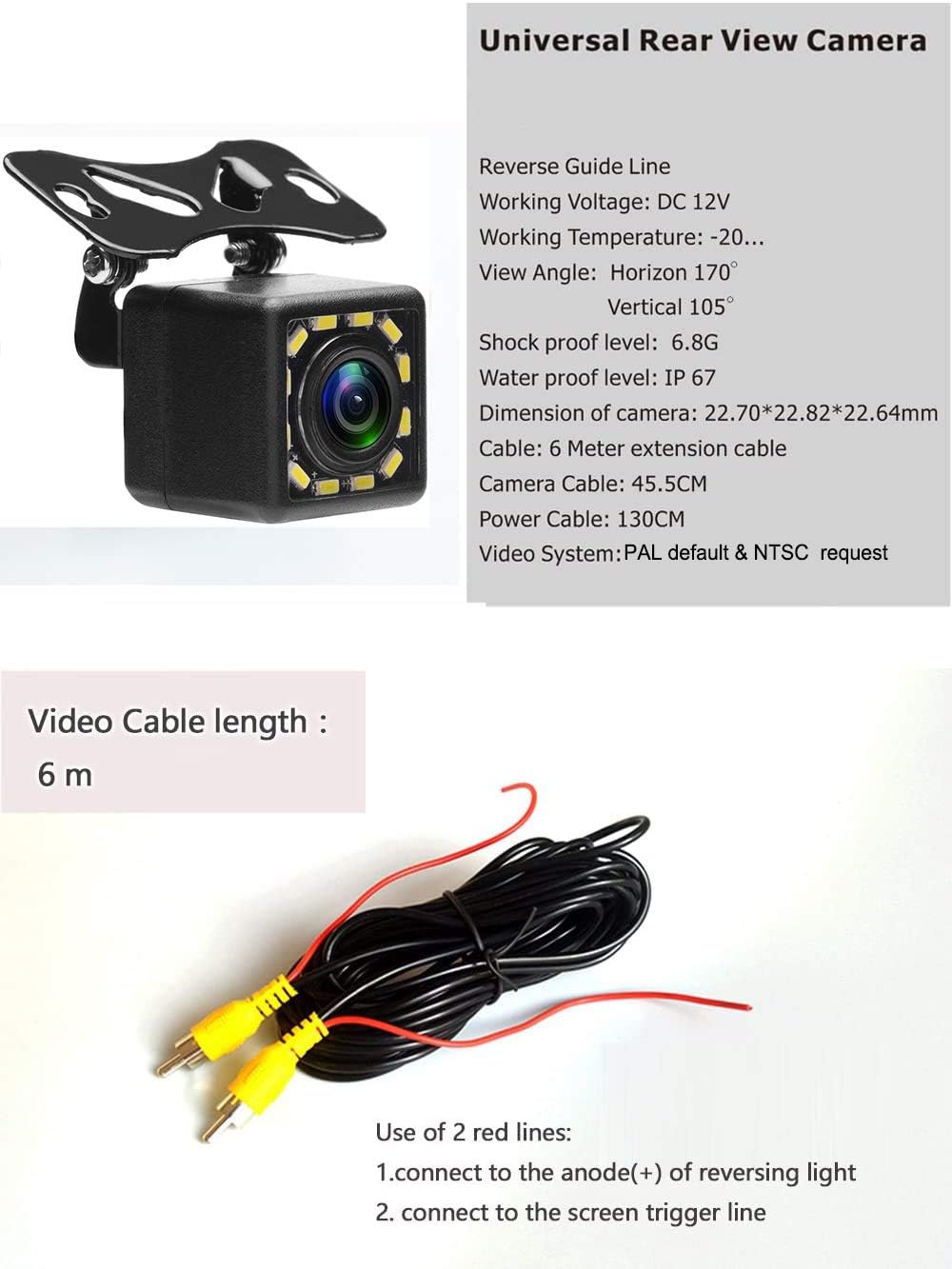 CAMECHO 170 12 Vehicle Backup Camera Waterproof Car Rear View Camera Wide Angle LED Night Visions Backup Reversing