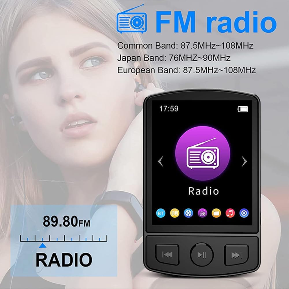 Wisoqu MP3 BT5.2, 30H (8GB) Player, Portable Lossless Music Player with Digital Screen, Speaker, FM Radio, E Book