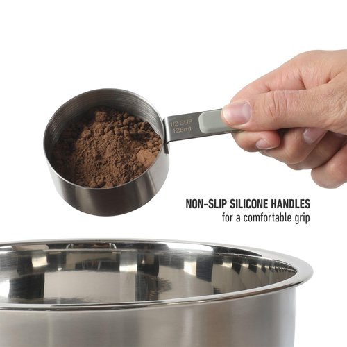 Calphalon Prime 4 Piece Stainless Steel Measuring Cups W/Taupe Silicone Handles