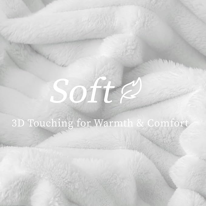 BEDELITE Twin Blanket for Couch & Bed, 300GSM Soft & Warm Fleece Blanket, Decorative and Giftable Striped White Blankets for Women, Men, 60"x80"