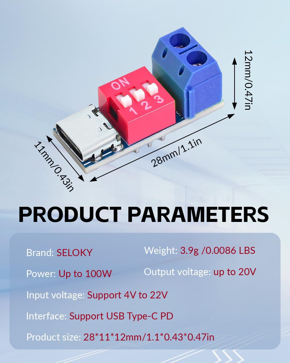 Seloky 5-20V (20PCS) USB-C PD Trigger Board Module PD/QC Decoy Board Fast Charge USB Type-C to High Speed Charger Power