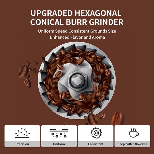 Aligain Stainless Steel Burr Coffee Grinder with 51 Grind Settings，Grind Timer,Electric Coffee Grinder for Espresso/Drip/Pour Over/Cold Brew/French Press Coffee Maker，120V/165W