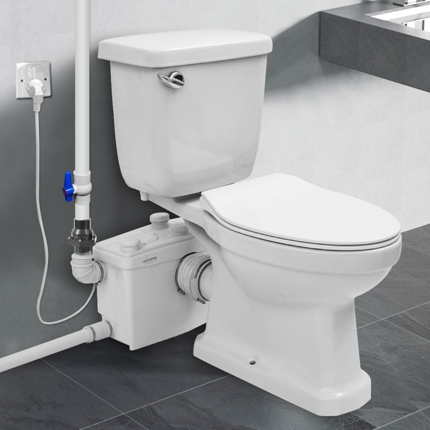 800W Macerating Toilet with Pump–Upflush Toilet System for Basement/Attic, 4 Water Inlets & AC Vent, 36ft Vertical Lift, Dual Flush, Easy Install,17.7" Elongated Toilet
