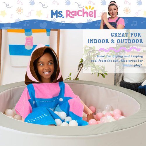 Ms. Rachel Kids Beach/Pool/Bath/Camping Hooded Towel Poncho 24" X 22", Absorbent Cotton Cover up, (Officially Licensed Product) by Franco