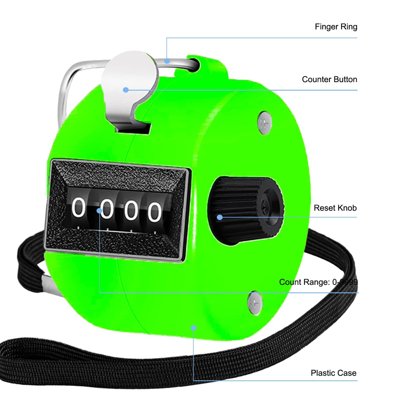 Clicker Counter Handheld Tally Counter 4-Digit Number Counter, 2 Pack Hand Mechanical Counters Clickers Pitch Umpire Click Counter for Coaching, Knitting, People, Lap, Fishing, Golf, (Black Green)