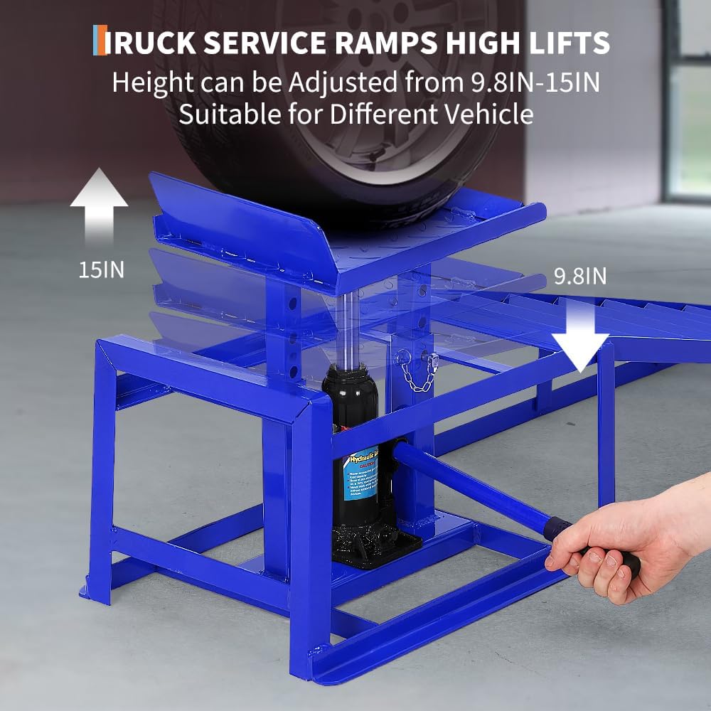 5 Ton Hydraulic Car Ramps, 2 Pack Heavy Duty Adjustable Lift Ramps with Safety Lock, Low Profile Steel Service Ramp, 11000 Lbs Capacity, 11.6"–16.2" Height for Car, Truck, SUV, Garage - Blue
