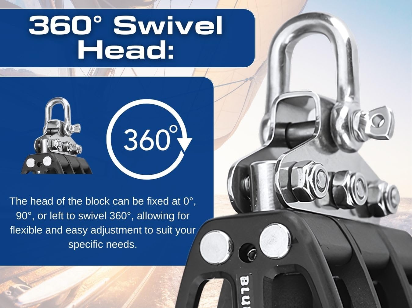 Blue Shark: Sailboat Blocks Aluminum 38mm Triple 2256