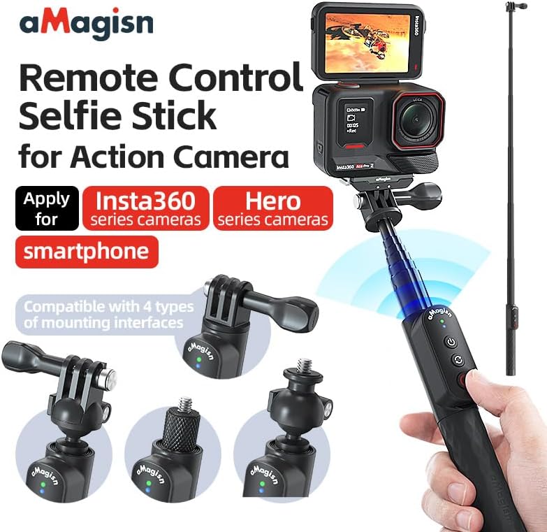 Aovee 100CM Insta360/Gopro Remote Control Selfie Stick Rechargeable Waterproof Stretchable Compatible with Action