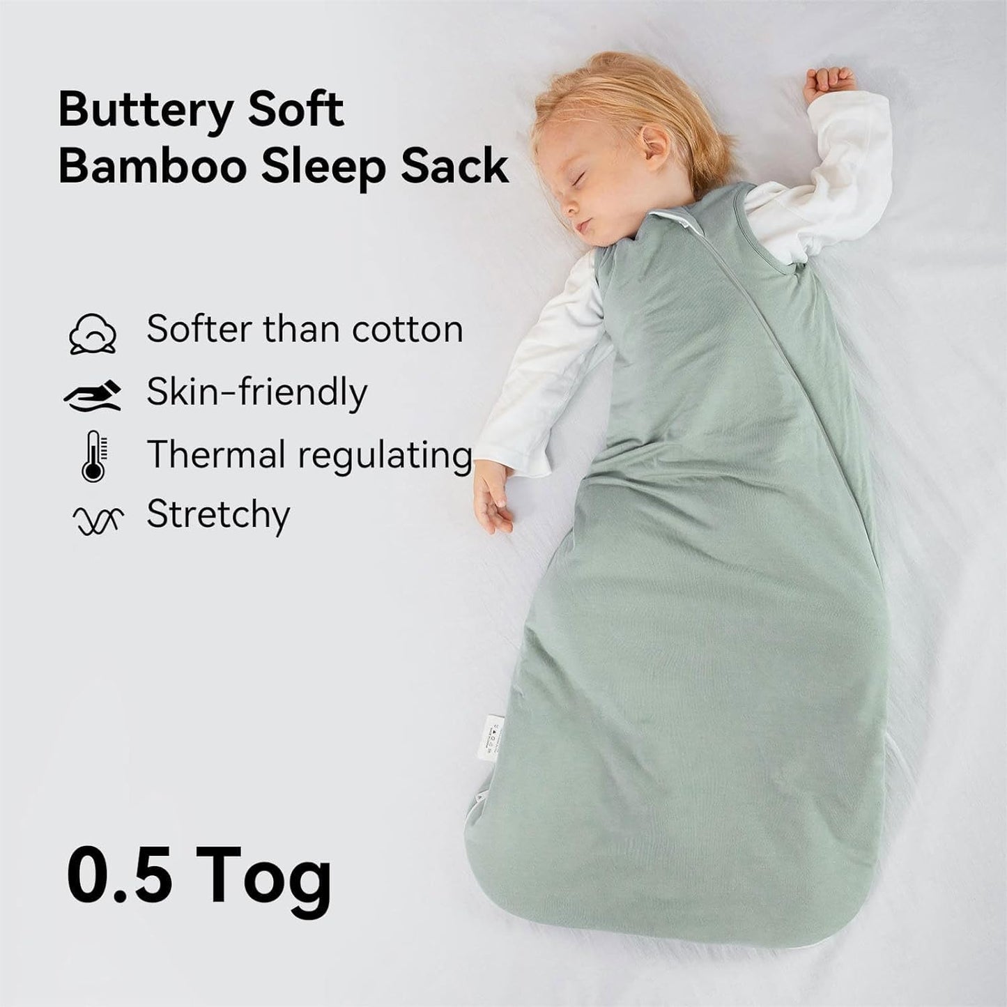BubblePanda Bamboo Sleep Sack - Soft & Lightweight 0.5 Tog for Toddlers 18-24 Months | 2-Way Zipper Design