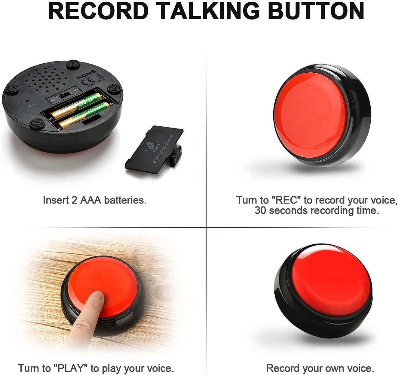 MOYEIKH Communication 30 Recordable Button Voice Recording Button Dog Buttons for Game Buzzer Seconds Recordable Answer