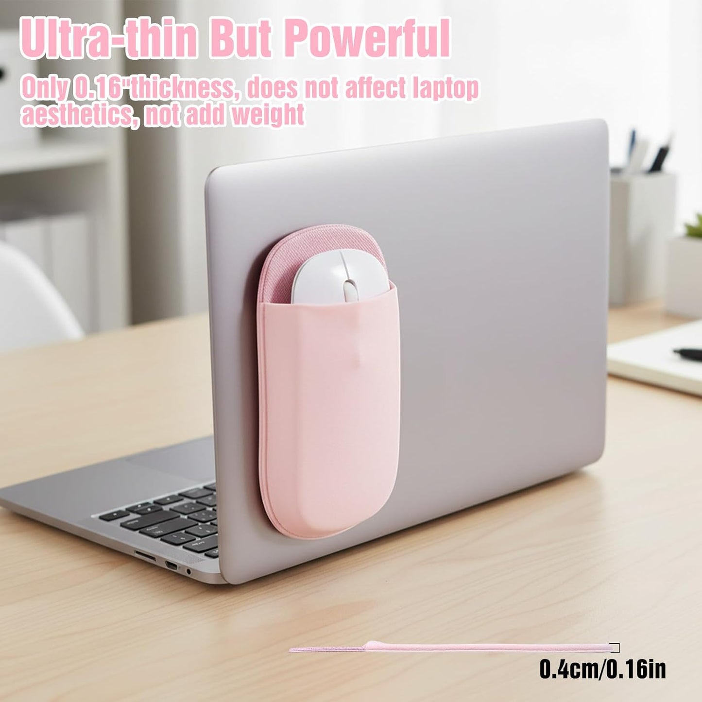 Shimmeroo Slim Mouse Holder for Laptop, Universal Wireless Mouse Sleeve Pouch for Laptop Stick on, Pink Adhesive