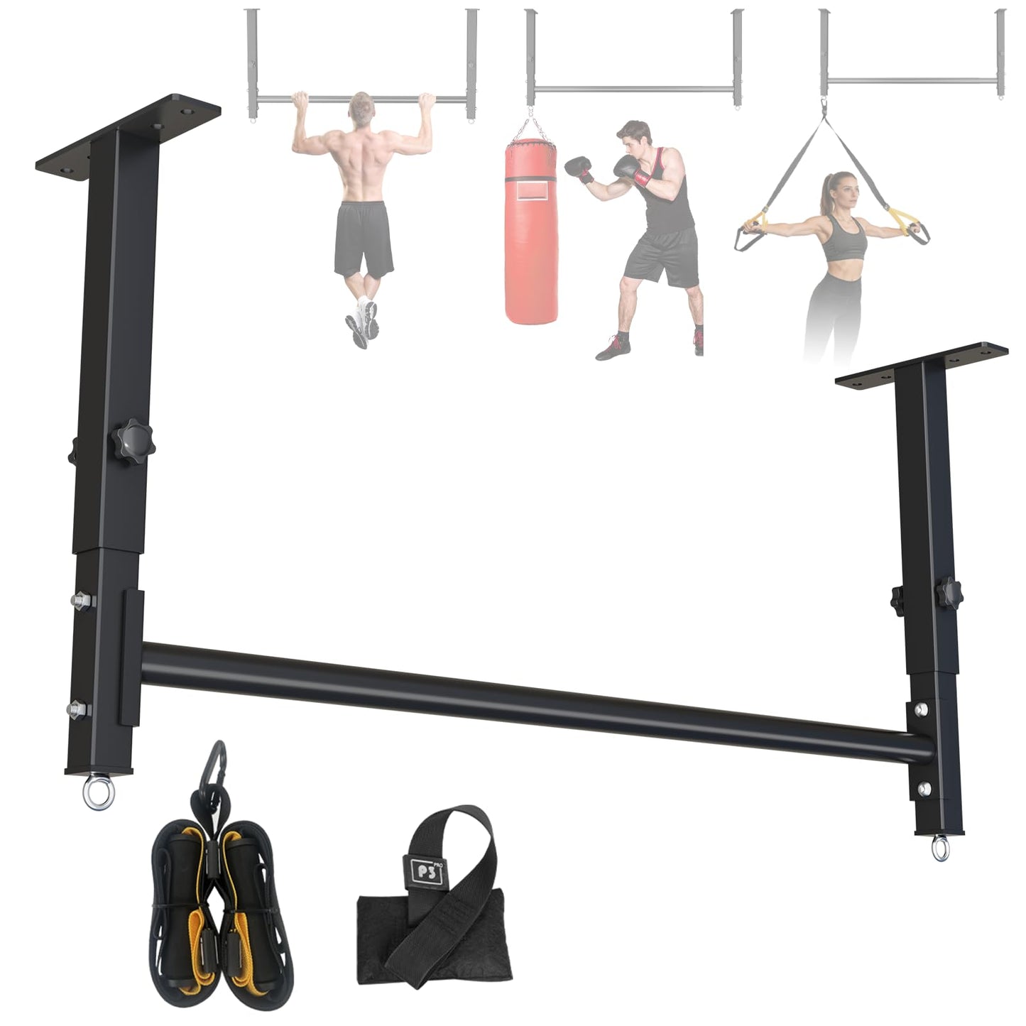 48'' Ceiling Mounted Pull Up Bar, 700 LBS 5-Level Adjustable Heavy Duty Chin Up Bar for Home Gym, Garage, Basement, Ideal for Pull Ups & Body Stretching