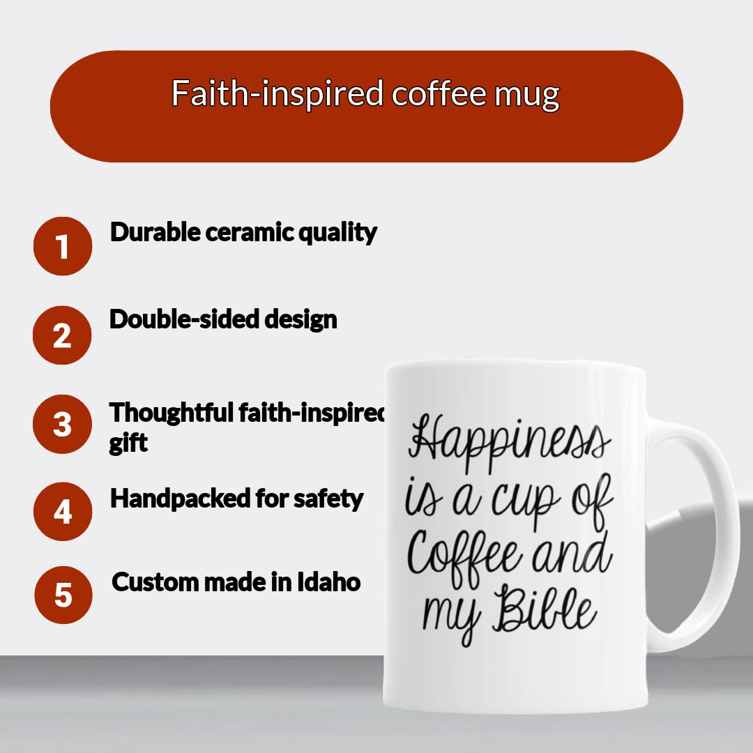 Happiness is a Cup of Coffee & My Bible Mug - Ceramic Christian Gift for Women