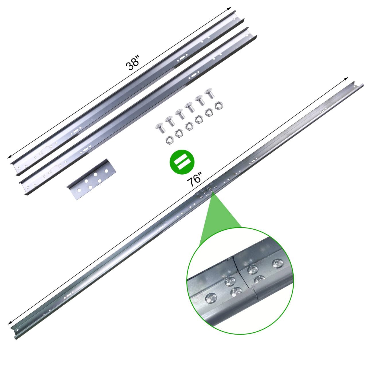 Garage Door Vertical Track Replacement,76 Inch Spliced Track for Garage Doors, Galvanized Steel Hardware Tracks for Left and Right Vertical Brackets, Compatible with 2 Inch Rollers
