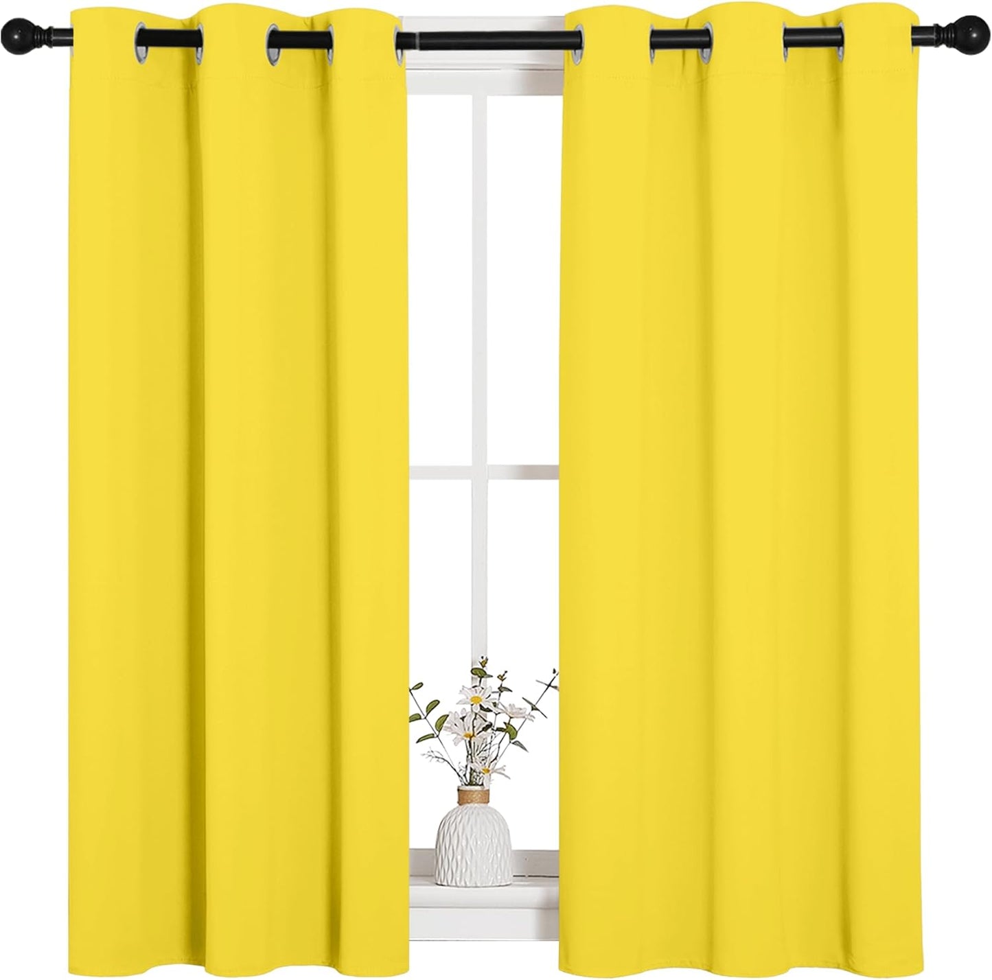NICETOWN Thermal Insulated Bedroom Curtain Panels - Bright Yellow Grommet Drapes (34 x 45 Inch, 1 Pair)