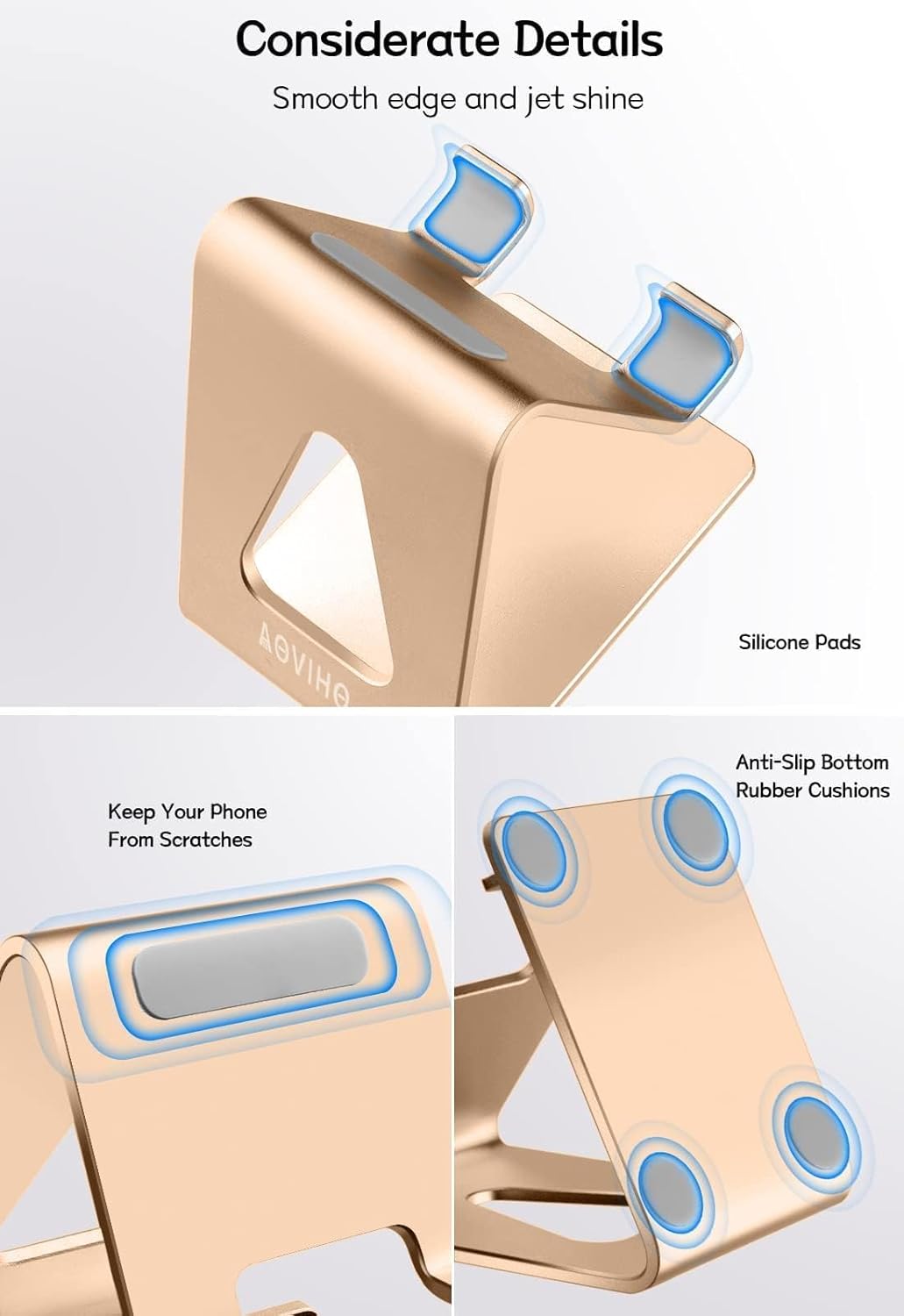 Aoviho iPhone17 16 15 14 13 12 11 8 7 6 6s Desk Cell Phone Stand Phone Holder, Aluminum Phone Cradle Dock for pro Mini