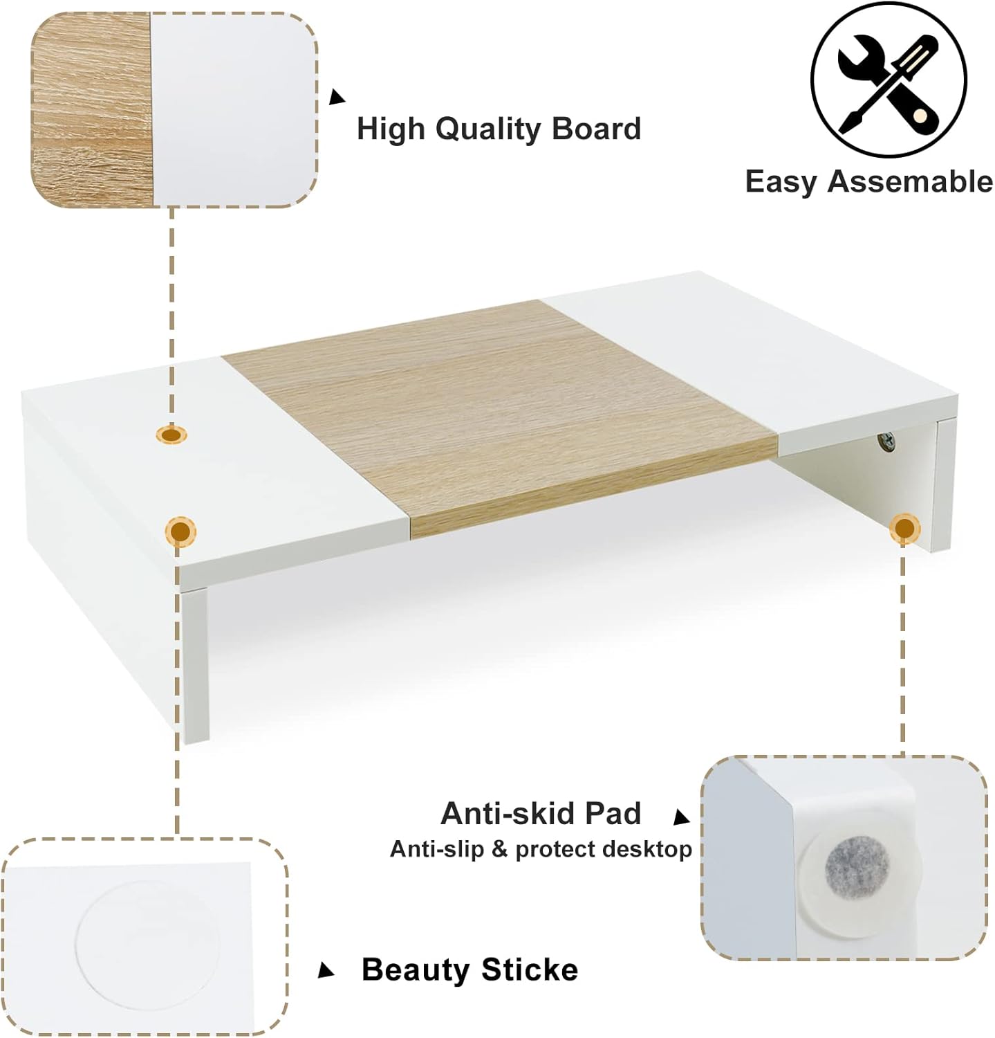 20 Inch Cozy TEAMIX Monitor Stand Riser, Wooden Desktop Riser for TV/PC/Laptop/Printer, Monitor Riser with Storage