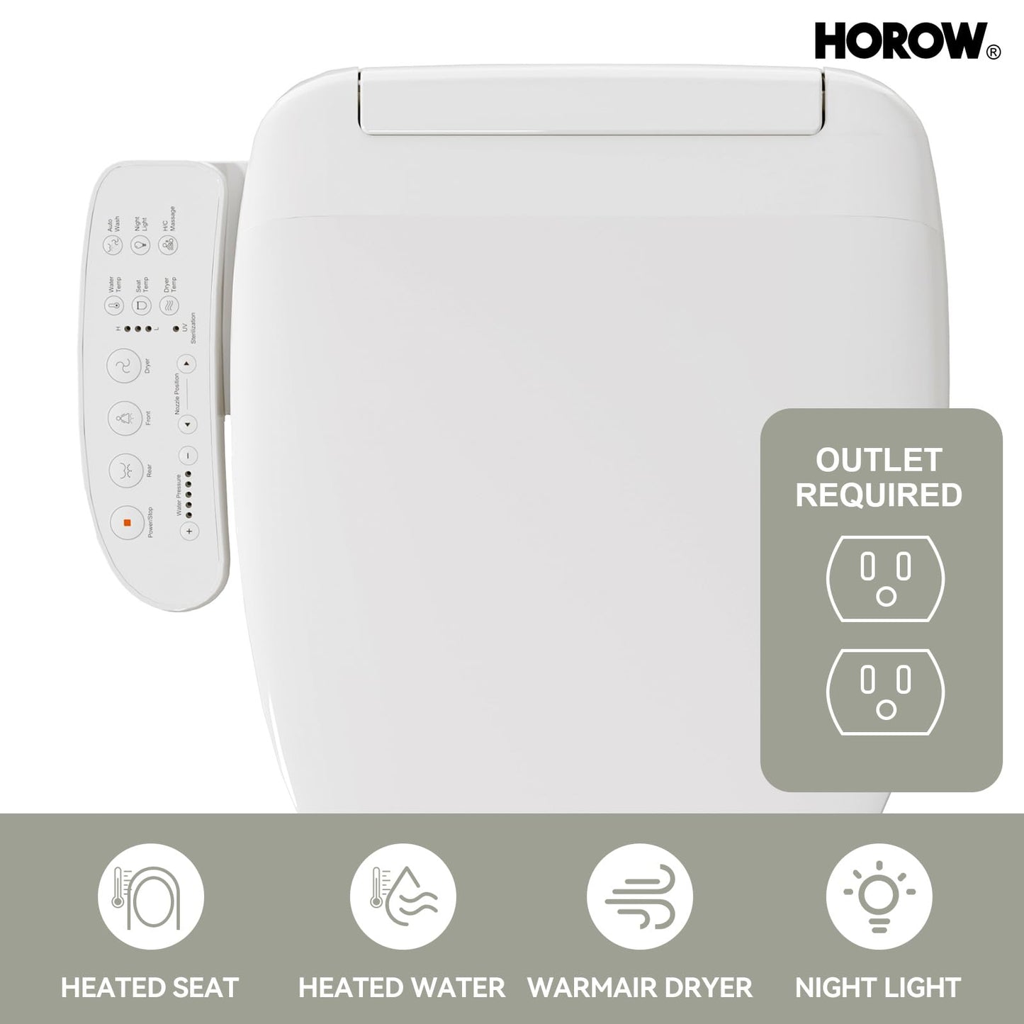HOROW T0338W One Piece Toilet with Smart Seat, Elongated ADA Height Toilets with Heated Seat, Luxury Smart Toilet with Bidet Built-in, Dual Flush 12'' Rough-in, Standard White Toilet