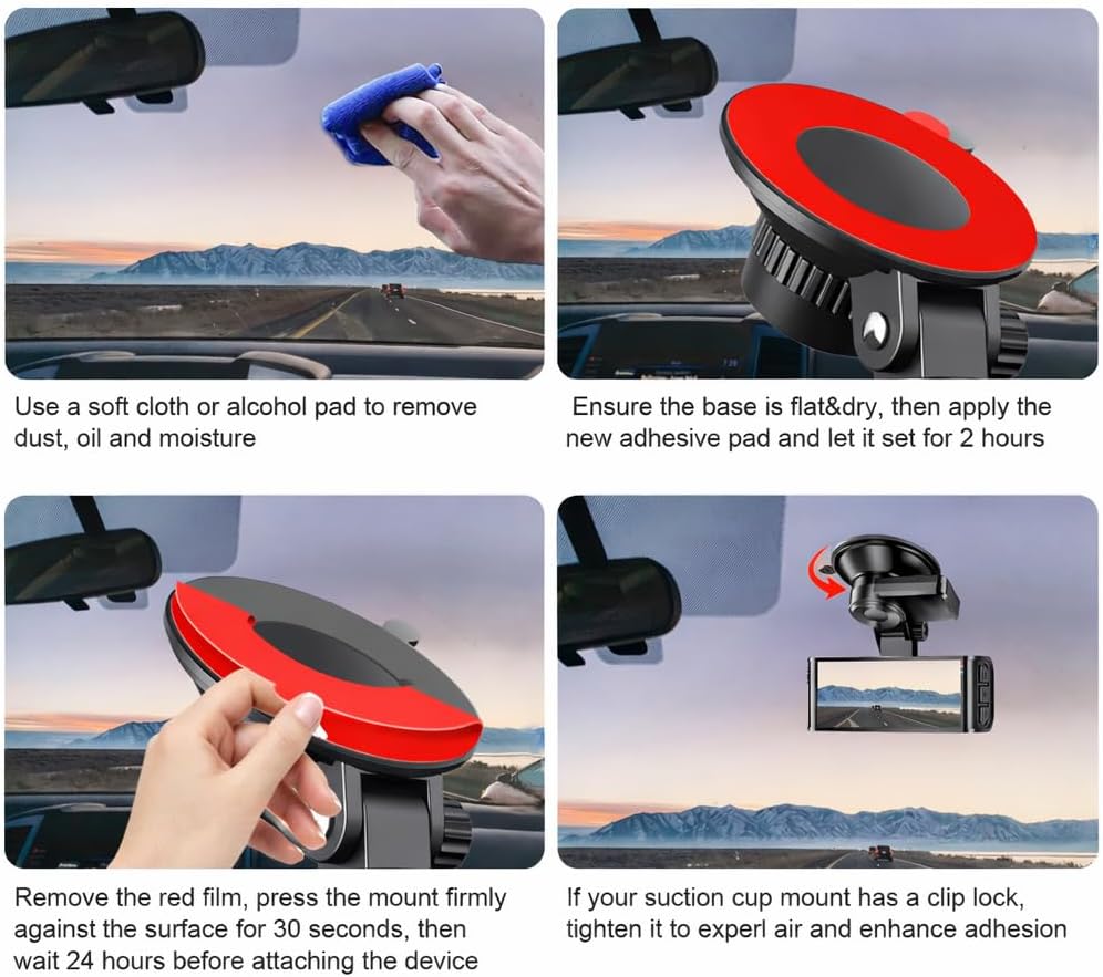 Yanfini 4-Pack Round Double-Sided Adhesive Pads Compatible with REDTIGER Dash Cam Suction Mounts for Secure Windshield