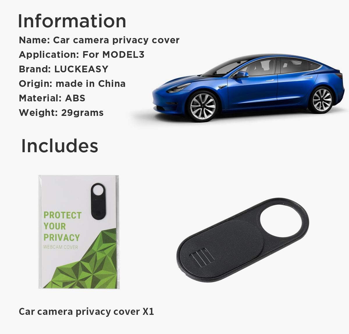LUCKEASY 3 2017-2020 1PCS/Set Webcam coverfor Tesla Model Car Camera Privacy Cover