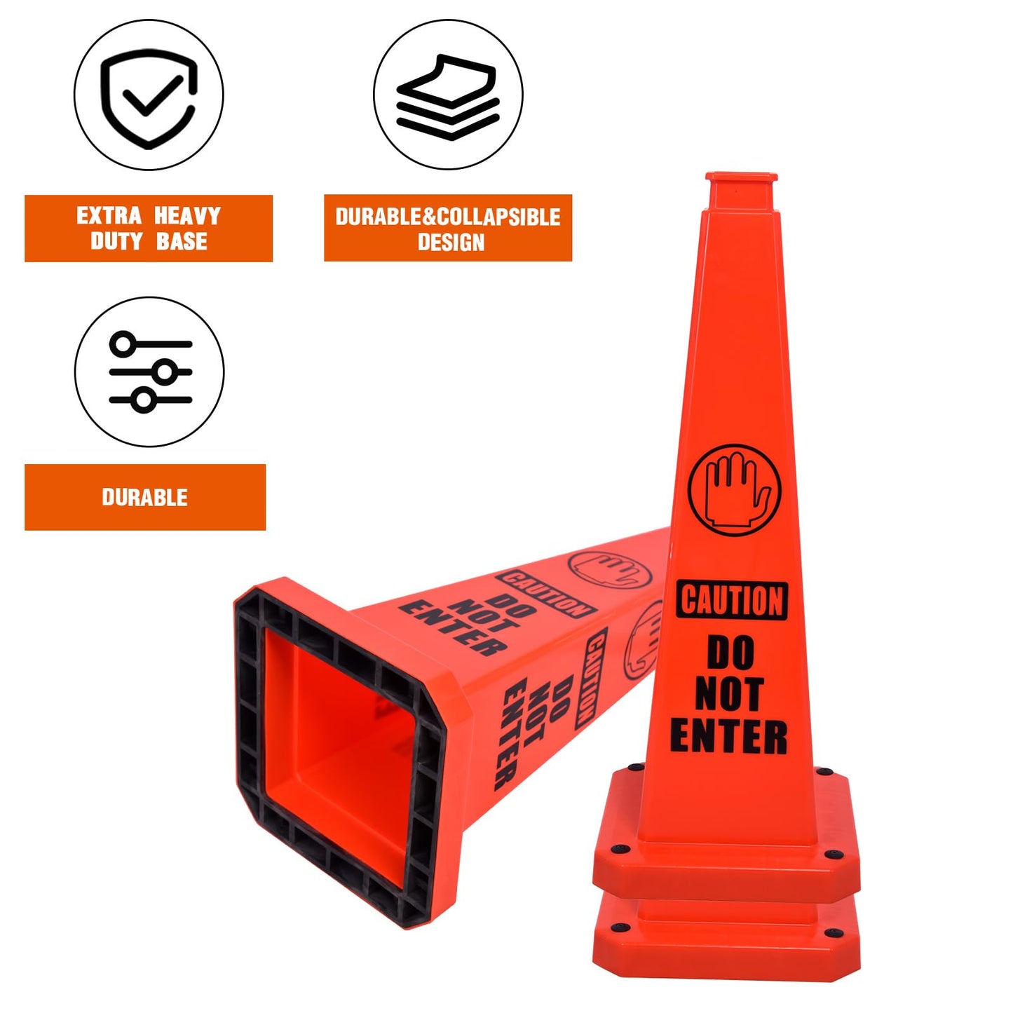 OranclUS 6 Pack 36 Inch 4-Sided Safety Cone, “Do Not Enter” Orange Traffic Cone, Extra Tall Bright High Visibility Durable PVC Stackable Cones (6, Orange-Do Not Enter, 36inch Printed)