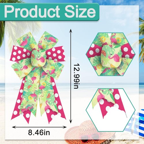 Estivaux Summer Wreath Bows - Green & Pink Burlap with Hawaiian Flamingos | 2-Piece Set for Beach & Pool Party Decor