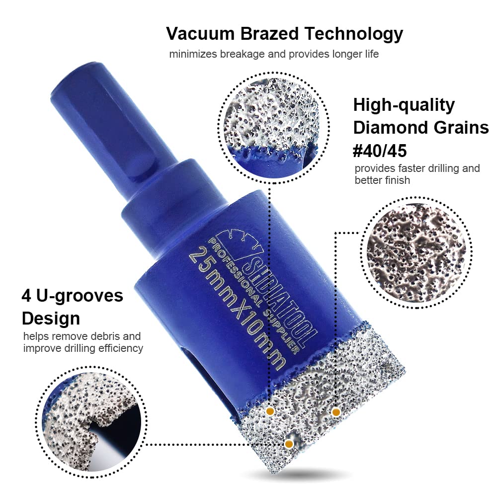 SHDIATOOL Diamond Drill Core Bits Set for Porcelain Triangle Shank Hole Saw Cutter for Tile Marble Ceramic Granite on Drill Machine