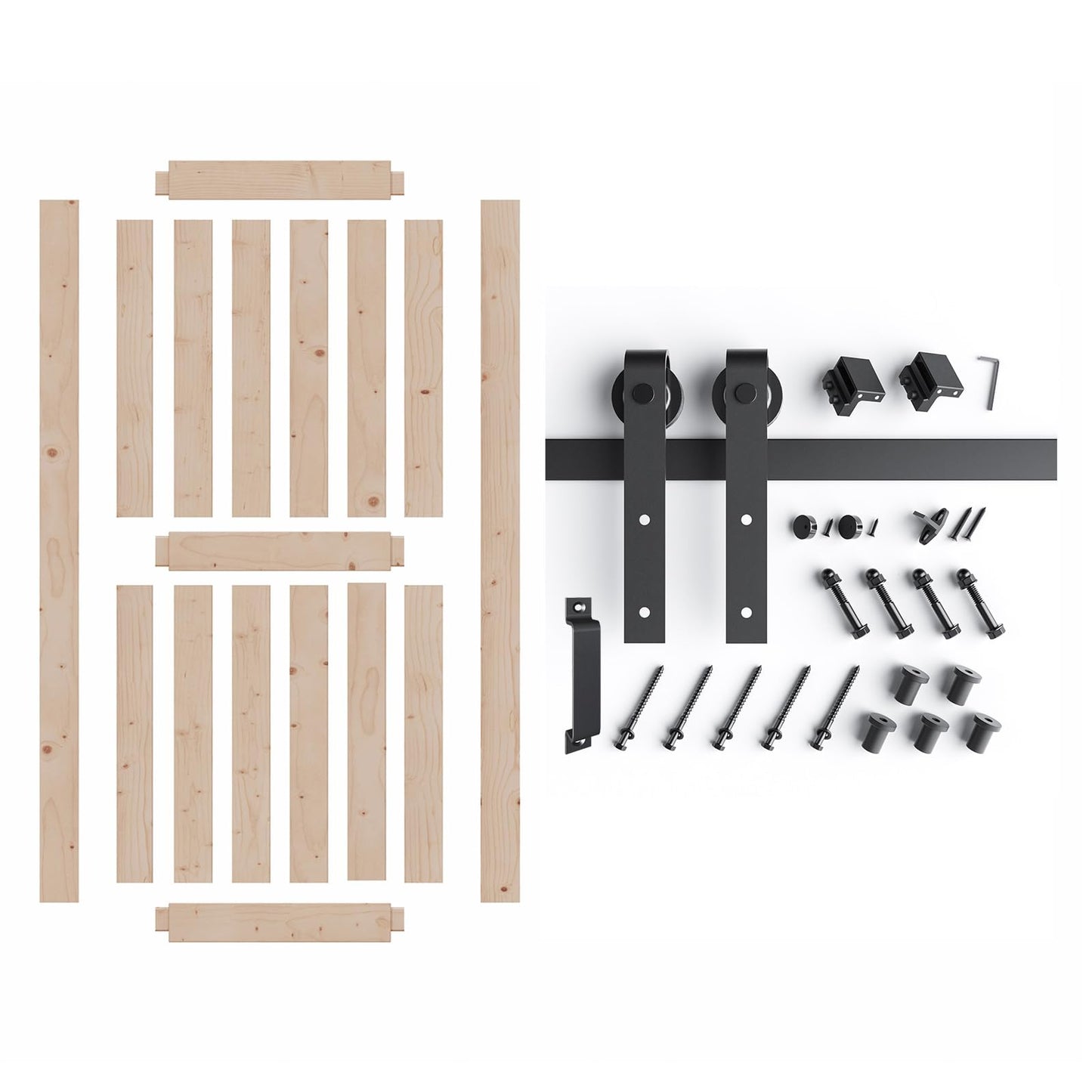 FREDBECK 36in x 80in Wood Barn Door with 6.6FT Barn Door Hardware Kit Included K Shape Solid Spruce Panel Need to Assembly