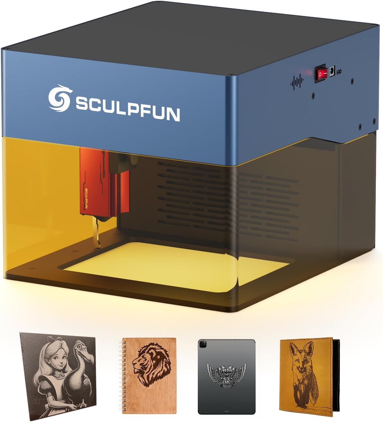 SCULPFUN iCube 3W Mini Laser Engraver, Laser Engraving Machine with 0.02mm Ultra Fine Laser Spot, 10,000mm/min High Speed Engraving, CNC Machine with Smoke Filter and Temperature Alarm, 130 * 130mm